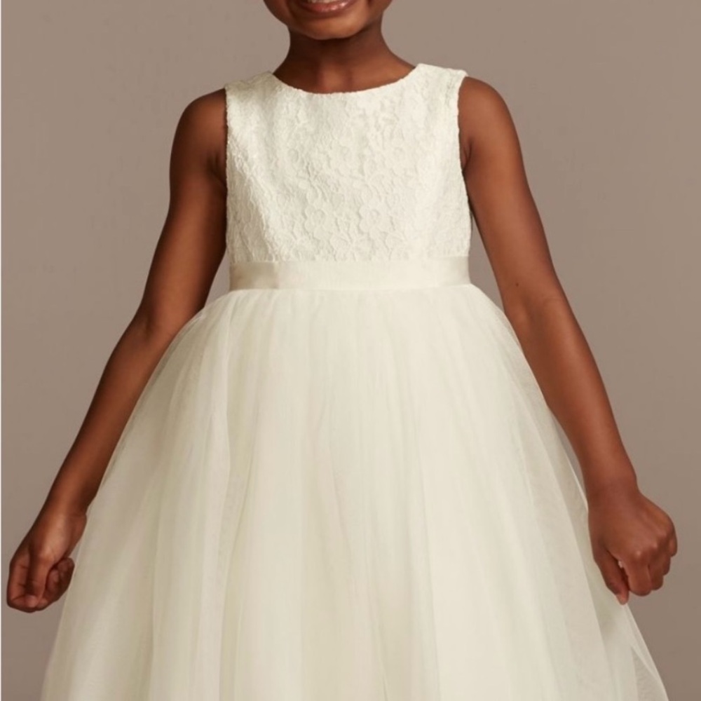 David’s Bridal Cream Lace Kids Dress